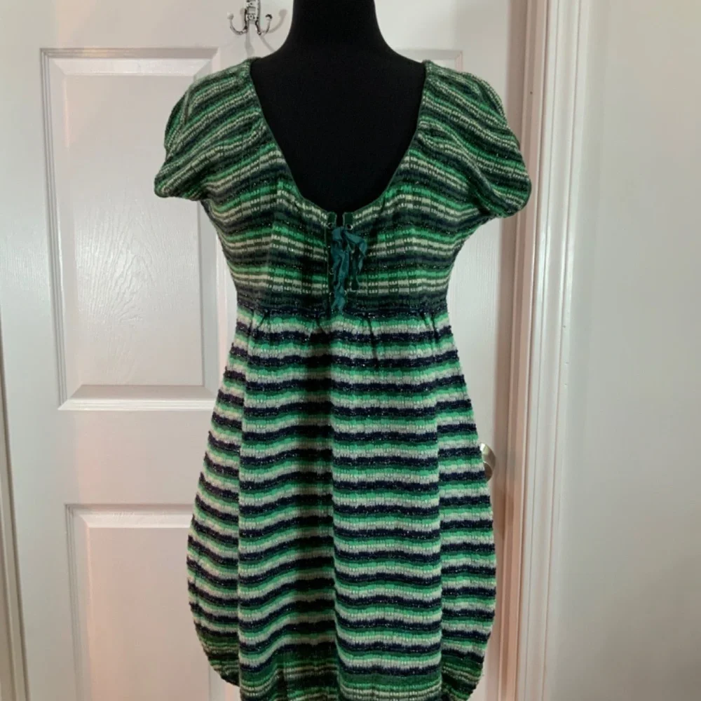 Free People Metallic Wool Blend Knit Sweater Boho Green Mini Dress Size Medium